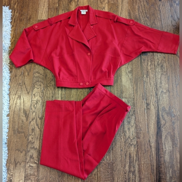 Vintage wool red Park Lane vintage 2 piece 80's power suit Size 5 & 7 - Picture 3 of 17